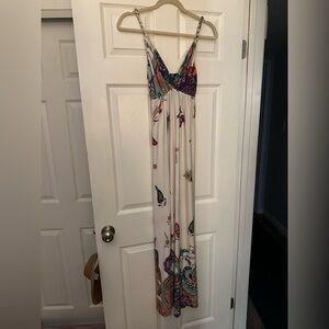 Vintage Y2K White Multicolor Bohemian Maxi Dress Size S